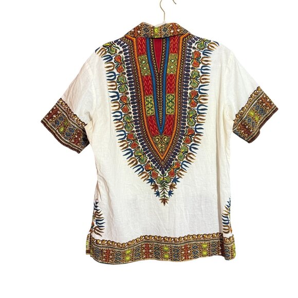 Mulchands Afro Arts African Dashiki Blouse Top Women's Medium 15-15.5 White - Picture 6 of 8